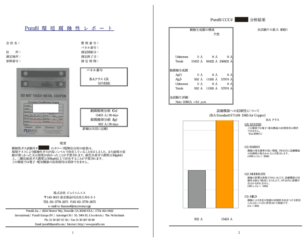 腐食ガス対策前のレポート